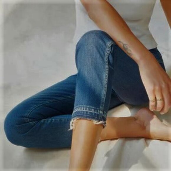 AMO Jeans BABE Button Fly Cropped Raw Hem Denim Blue Cotton Stretch Women's 26 - Picture 2 of 15